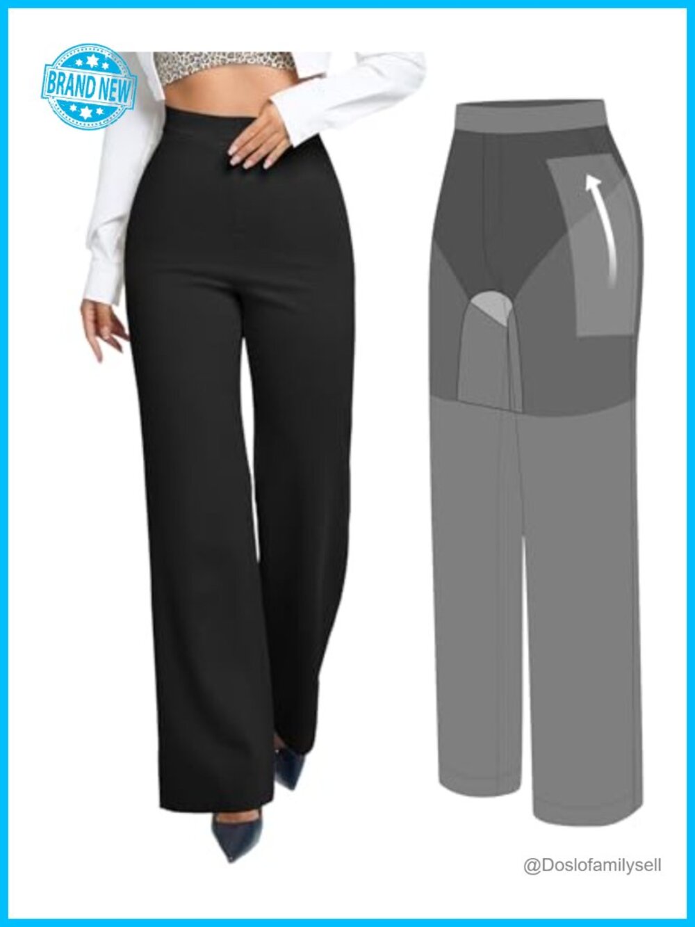 2 in 1 Tummy Control Dress Pants Built-in Shapewear Wide Leg Work Trousers